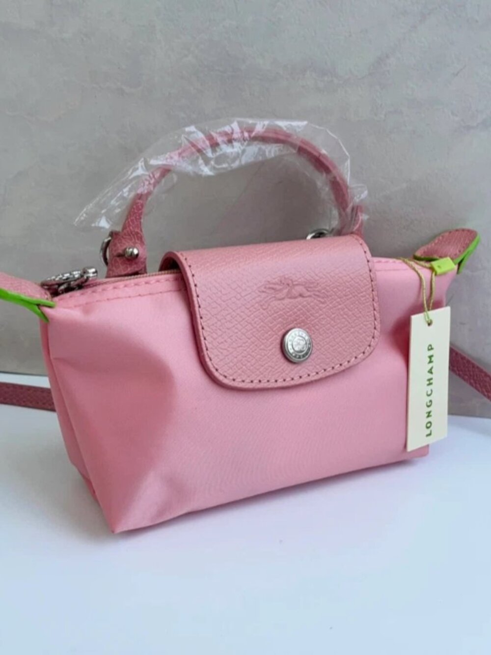 NWT Petal Pink Longchamp Green Series Mini Handbag Pouch Canvas Crossbody Tote